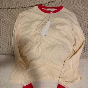 Cream Long Sleeve Shirt with Red Accents